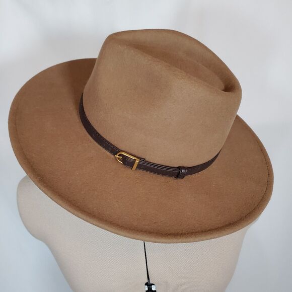 Olive & Pique Accessories - Olive & Pique Women’s Hat Large Brown Wool Western Rancher Hat Gold Buckle NEW